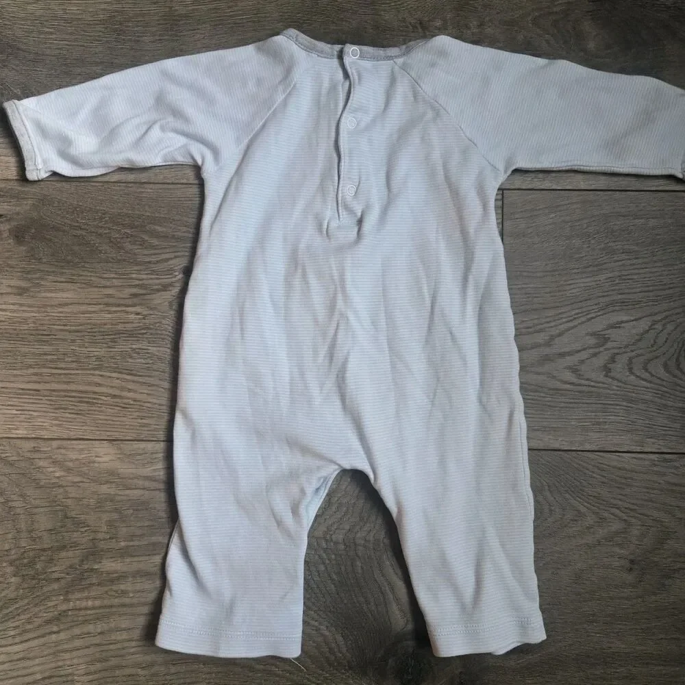 Kissy Kissy 3-6M Pima Cotton Striped Dog Embroidered Romper One Piece Light Blue